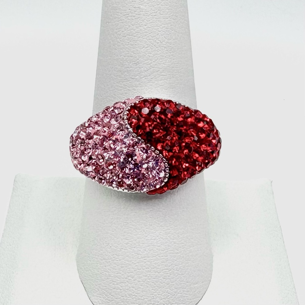 Danbury Mint Pink & Red Pave Cubic Zirconia Ring Size 9